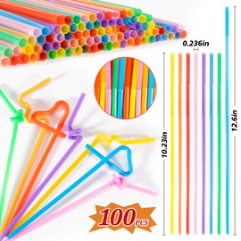 MAQIHAN 100 PCS Colorful Flexible Plastic Straws - Long Bendable Straw Disposable Drinking Straws Bulk Party Straw for Juice 10.2"Long X 0.24"Diameter