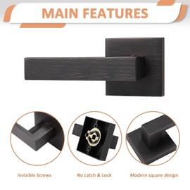 Probrico 2 Pack Oil Rubbed Bronze Dummy Lever Door Handle for French Doors, Square Dummy Door Lever, Non-Turning Single Side Pull Only Door Handle for Closet, Left & Right Hand Door Knob