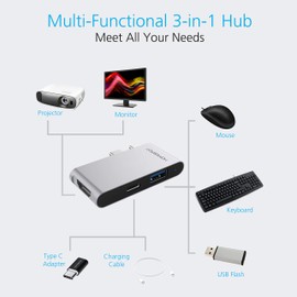 HomeSpot 3-in-1 USB Type-C Hub for MacBook Pro 13"/15" MacBook Air with Case on HDMI 4K Video Output & USB 3.0 Port Ultra Slim - Silver