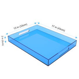 Large Acrylic Tray Ottoman Coffee Table Tray with Handles 17x13'' Decorative Serving Platter for Food Tea Dinner Snack Eating Bar Party, Blue