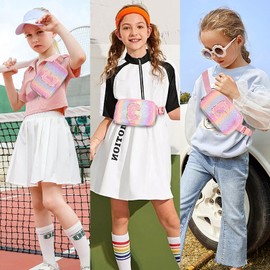 Cotmcor Kids Fanny Pack Glitter Waist Pack Initial Crossbody Bag Belt Bag for Girls Gifts Sparkly Cute Purse Rainbow C