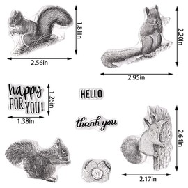 Cartoon Squirrel Clear Stamps for Card Making Blessing Thank You Words Rubber Stamps Flowers Transparent Silicone Stamps for DIY Scrapbooking Embossing Paper Card Album Decoration Craft Supplies