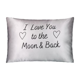 Real Mulberry Silk Pillowcase with Uplifting Saying – Queen Size Pillow Case for Hair and Skin – Birthday – Anniversary (Silk Pillowcase - Silver - I Love You to The Moon and Back)