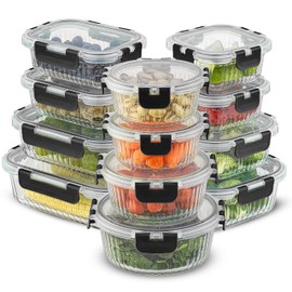 JoyJolt 24pc Borosilicate Glass Storage Containers with Lids | 12 Airtight/Freezer Safe Food Storage Containers for Pantry and Kitchen | Meal Prep Container for Lunch | Glass Tupperware Set