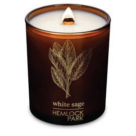 Hemlock Park Wood Wick Candle Handcrafted with Natural Coconut Wax and Essential Oils (Amber & Gold 7.2 oz, White Sage)