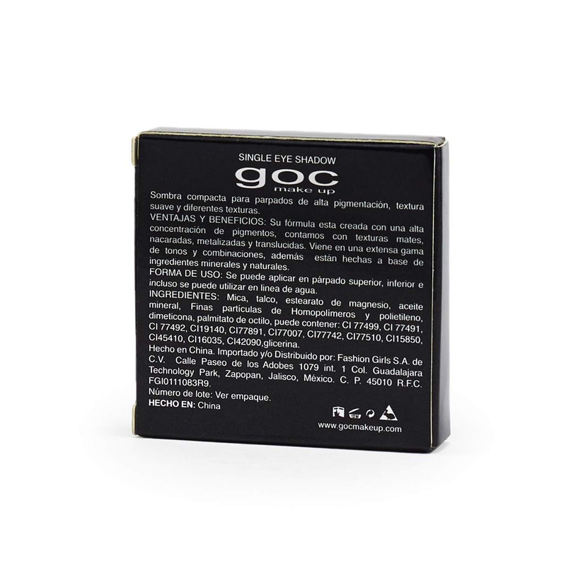 GOC, Sombra compacta, Single Eye Shadow, Alta pigmentación, Textura suave,