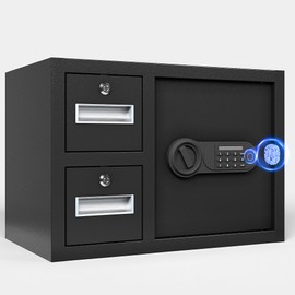Safe Box Biometric Money Safes Security Lock Box 2 Cuft Fingerprint Depository Safe With 2 Drawers Upgraded Anti-Theft Smart Alarm for Home Office Hotel Dorm