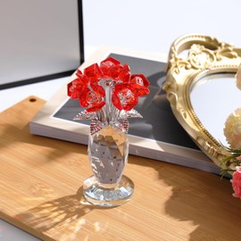 Movdyka Crystal Red Rose Bouquet Figurines Gifts for Women Romantic Flowers Ornament for Home Decor Ruby Anniversary Birthday Valentine's Day Presents for Girlfriend Wife Partner