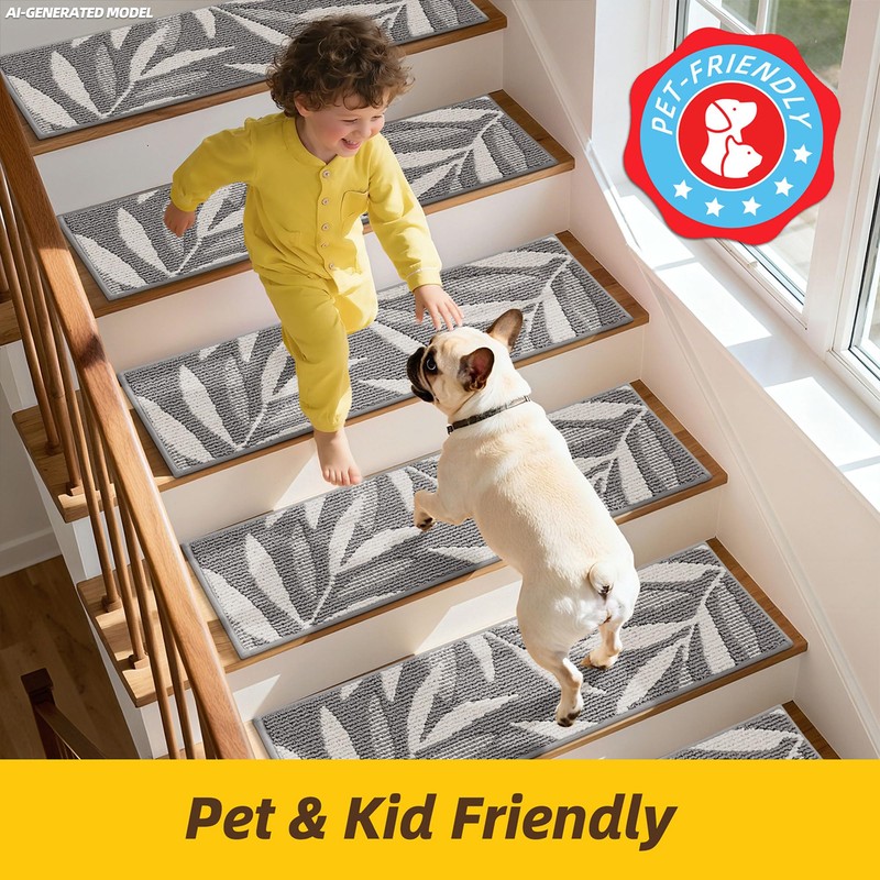 JSEI Stair Treads for Wooden Steps with 3D Leaf Pattern,