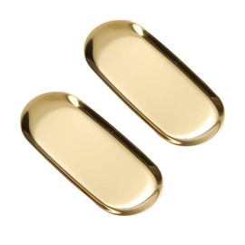 Sutfmwe Gold Tray 2 Pack, Stainless Steel Decorative Gold Tray for Bathroom, Jewelry Tray Storage Towel Key Vanity Tray Ring Dish Cosmetics Organizer, for Tables, Dresser, Nightstands, 9 Inch-Oval
