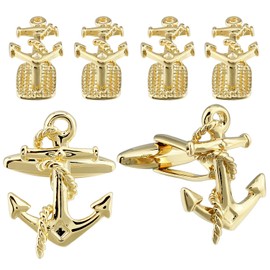 HAWSON Anchor Cuff links Mens and Shirt Studs Set Gold Tone Shirt Cuff Links Set in Black Gift Box