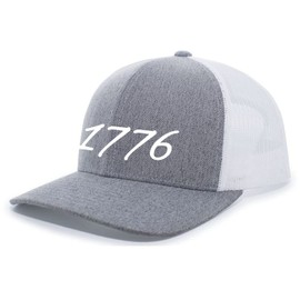 Men's 1776 United States of America Patriotic Embroidered Mesh Back Trucker Hat, Heather Grey/White