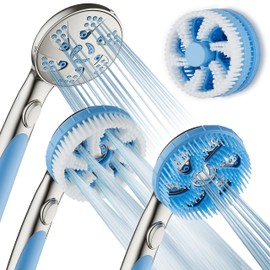 4-in-1 Aquassage by AquaCare - High Pressure 10-mode Shower Head, Hand Shower, Hydro Body Brush & Hair Brush in One! With Two Brackets, Extra-long 6 foot Stainless Steel Hose & Brush Head Holder