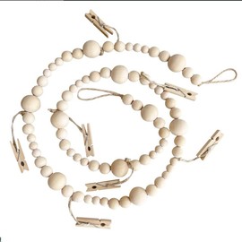 Supkeyer Wooden Beads Garlands with Clothespins Hanging Photo Display Office, Nursery Room, Wall Art for Bedroom, Pictures Cards Holder with Wood Clips, Teen Gift for Birthday (S)
