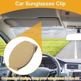 HEROFFIX Car Sunglasses Clip Magnetic Universal Sun Visor Eyeglasses Holder Clip PU Leather Beige 9x6cm 1 Pcs