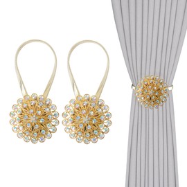 Meplait 2 Pack Magnetic Curtain Tiebacks, Curtain Holdbacks Sparkling Crystal Flower Curtain Tiebacks Magnetic Tie Backs for Curtains