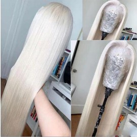 YJZY Silky Straight Blonde Lace Front Wig, 30 Inches, 180 Density, Heat Resistant Fiber, 13x4x1 Lace Part, With Baby Hair (60Blond, 30Inch)