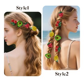 ASDIIT 8 Pcs Fruit Hair Claw Clips for Women Girls, Mini Strawberry Avocado Cherry Lemon Hair Clips Cute Fun Summer Beachy Accessories White Elephant Gifts
