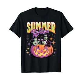 Retro Happy Summerween Funny Frankenstein Monster And Bride T-Shirt