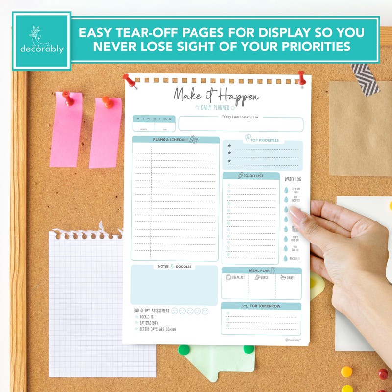 Decorably 52 Sheets Blue Undated Make It Happen Notepad -