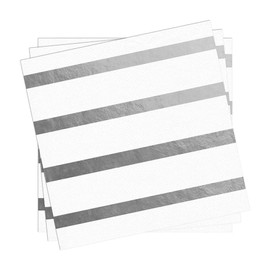 Bulk Napkins For Events - Soft Paper Napkins For Kitchen Set, Baby Shower, Bridal Shower - Cocktail Napkins Disposable (White and Silver Stripe, Beverage Napkins (400 Napkins))