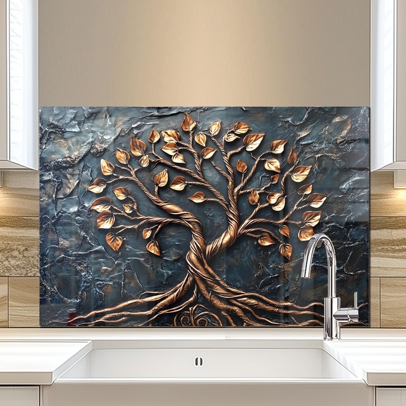 fzxwyishu Tree of Life,Tempered Glass Backsplash For Kitchen Behind Stove,Easy