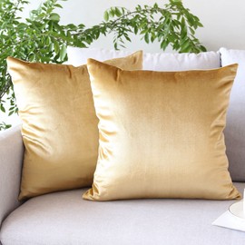 Hibate 2 Pack Soft Velvet Couch Throw Pillow Covers 20x20 Inch for Sofa Living Room Bedroom (Gold)