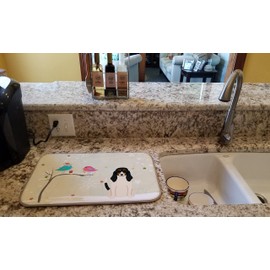 Caroline's Treasures BB2516DDM Christmas Presents between Friends Swiss Hound Dish Drying Mat Absorbent Dish Drying Mat Pad for Kitchen Counter Dish Drainer Mat for Countertop, 14 x 21", Multicolor