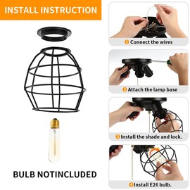 EVAHOM Pull Chain Light Fixture, 3 Light Semi Flush Mount Ceiling Fixture, Vintage Pendant Light Fixture for Porch/Hallway/Kitchen/Bedroom, Bulb Not Included