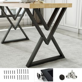 HEONITURE Table Legs 28 inch, Metal Desk Legs Diamond Shape Black Industrial Modern Dining Legs for Table, Iron Bench Legs Chair Base Set of 2 (28.3”H 23.6”W, 2 PCS)
