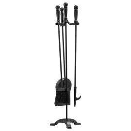 4 PCS Wrought Iron Fireplace Tool Set Three-Prong Stand Ash Shovel Brush Fire Place Poker Standout Accessory for Your Fire PlaceType: Fireplace Tool Set/Three-Prong Stand/Black