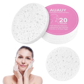 AUAUY Compressed Facial Sponges, 20 Count Cellulose Facial Sponges for Daily Cleansing, 100% Natural Wood Pulp Cotton Face Washing Sponge for Facial Cleansing, Exfoliating Mask, Makeup Removal