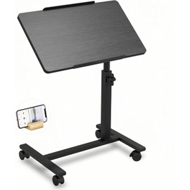 JXINONT Over The Bed Table with Wheels Adjustable Height Bedside Table Rolling Desk Laptop Bed Table Overbed Desk - Black