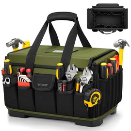 Heavy Duty Tool Bag 16-Inch, 46 Pockets Electrician Tool Bag for men with Hard Bottom & Waterproof Pocket, 1680D Tear-Proof Toolbox Organizer for HVAC Mechanic, Father Day Dad Birthday Gift