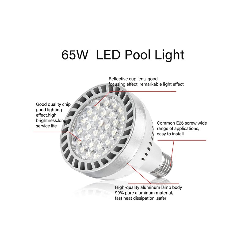 LED Pool Light Bulb 120V 65W Daylight White 6000K Swimming