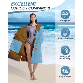 Neialla Waterproof Changing Robe Adults with a Warm and Inner Pocket Windproof Oversized Changing Robe and Plush Lamb Lining Upgraded Waterproof Pocket for Swimming Surfing Water Sports Blue