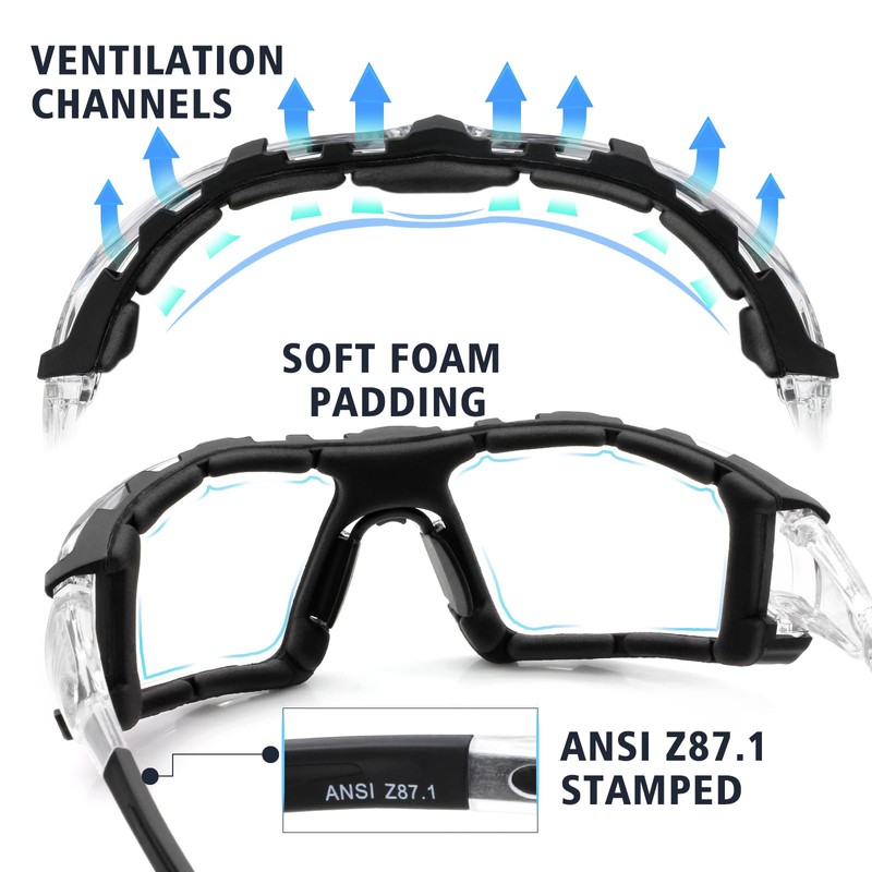 UKNOW Safety Glasses - Anti Fog Wraparound Lenses - Removable