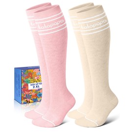 Lalapapa Cotton Compression Socks for Women - 15-20mmHg Cushioned Sole, Soft Breathable for Pregnancy Travel Nurse, Pink and Beige, L/XL