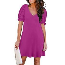Aloodor Womens Cute Dress V-Neck Short Sleeve Swing Dresses XXL