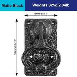 Eumtenr Black Door Knocker for Front Door, Heavy Duty Cast Iron Exterior Home Door Knocker for Doors, for Vintage Wooden Barn Shed Doors, Garden, Wooden House, Farmhouse, Home Décor Accessories