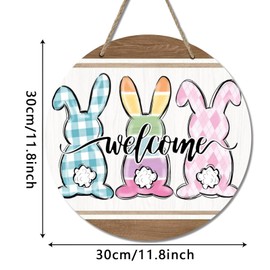Easter Decorations Door Sign,Wooden Cute Bunny Welcome Easter Door Hanger Easter Door Wreath Hanging Ornament Plaque Rabbit Sign Indoor Outdoor Farmhouse Home Front Door Porch Wall Window Spring Decor
