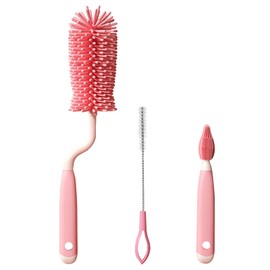 Baby Flaschenbürste Set, Flaschenbürsten Set, 3 in 1 Silikon Babyflaschenbürste für Babyflaschenbürste und Sauger, BPA-frei, mit Weicher Bürste, Nippelbürsten-Strohreiniger