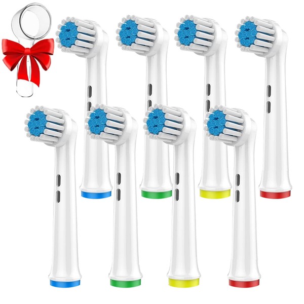 HURKEYE Replacement Toothbrush Heads Compatible with Oral B Braun, 8 Pack Soft Electric Toothbrush Heads & Sensitive Brush Heads Refill for 7000/Pro 1000/9600/ 5000/3000/8000