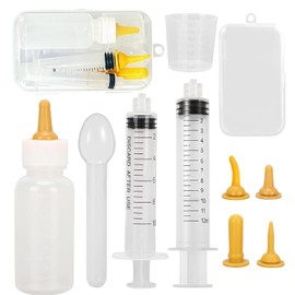 Tehttz 10Pcs Pet Nursing Bottle Set with Case, Including Feeding Bottle and Syringe with Nipples, Newborn Pet Feeding Nipple Set with 4 Pacifiers for Kittens, Rabbits, Puppies and Other Small Animals