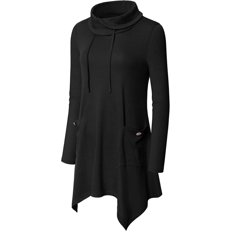 Amrto Women's Long-Sleeved Turtleneck Tunic, Top with Pockets - #1