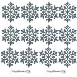 12 Pieces Glitter Snowflake Hanging Decorations, 10CM Glitter Snowflake Hanging Christmas Tree Decorations, Glitter Xmas Tree Ornaments Winter Christmas Party Wedding Decor, Ice Blue