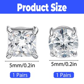 2 Pairs Stainless Steel Magnetic Earrings, Magnetic Earrings for Men, Fake Earring Non Piercing, Magnet Diamond Clip on Earring for women(Silver)