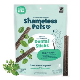 Shameless Pets Triple Mint Dental Chews for Dogs, 8 Chews - Natural Dog Teeth Cleaning Treats with Fresh Breath Benefits | Grain-Free Dental Sticks for Small, Medium & Large Dogs