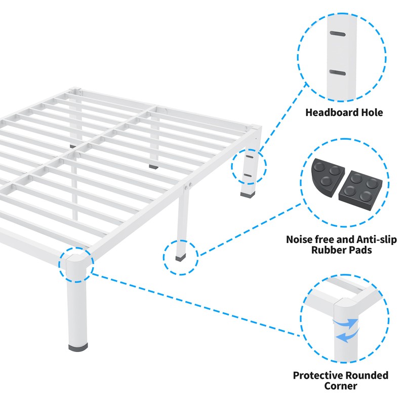 ROIL 18 Inch White Full Size Bed Frame with Rounded