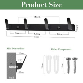 Sevenpers Black Coat Hooks for Wall, Door Hangers Wall Mounted, Wall Hooks and Clothes Hooks, Coat Rack with 4 Hooks, Coat Hook for Hallway, Bathroom, Closet Room, Bedroom